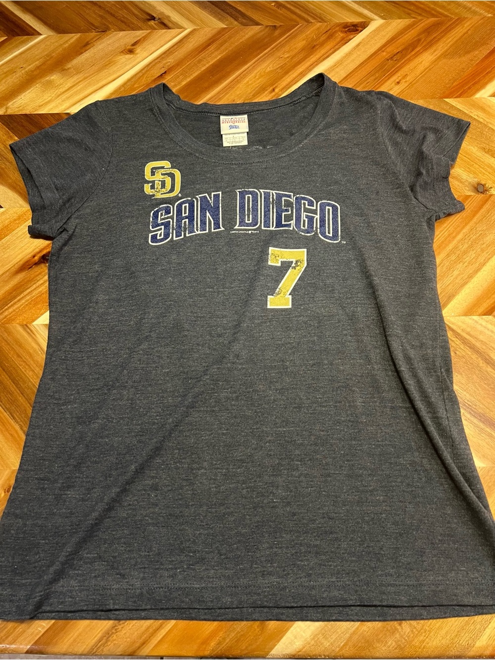 Women’s Genuine Merchandise Charcoal San Diego Tee with Yellow 7